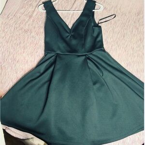 BLACK PUFFY V-NECK MINI DRESS